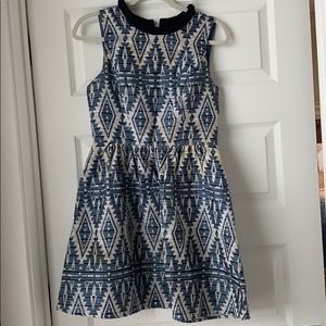 Blue and white Aztec occasion dress